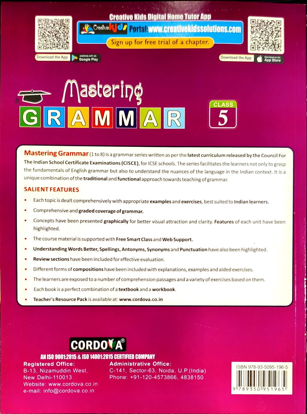 Cordova ICSE Mastering Grammar for Class 5 - Latest for 2026 Session. Paperback