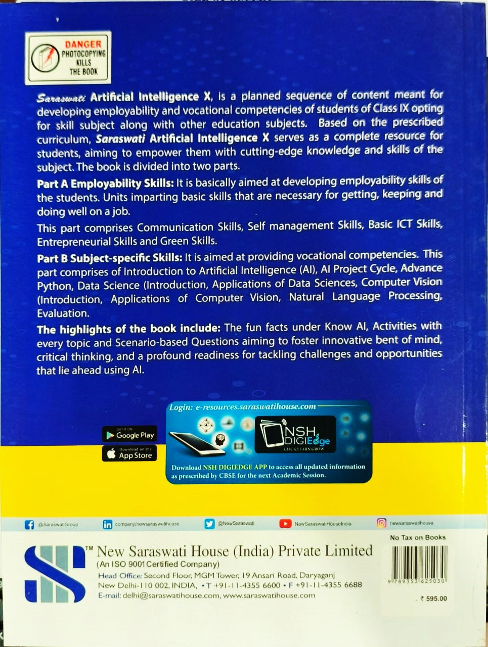 Saraswati Artificial Intelligence for Class 10 (Skill Education - Code 417) - Latest for 2025-26 Examination. Paperback