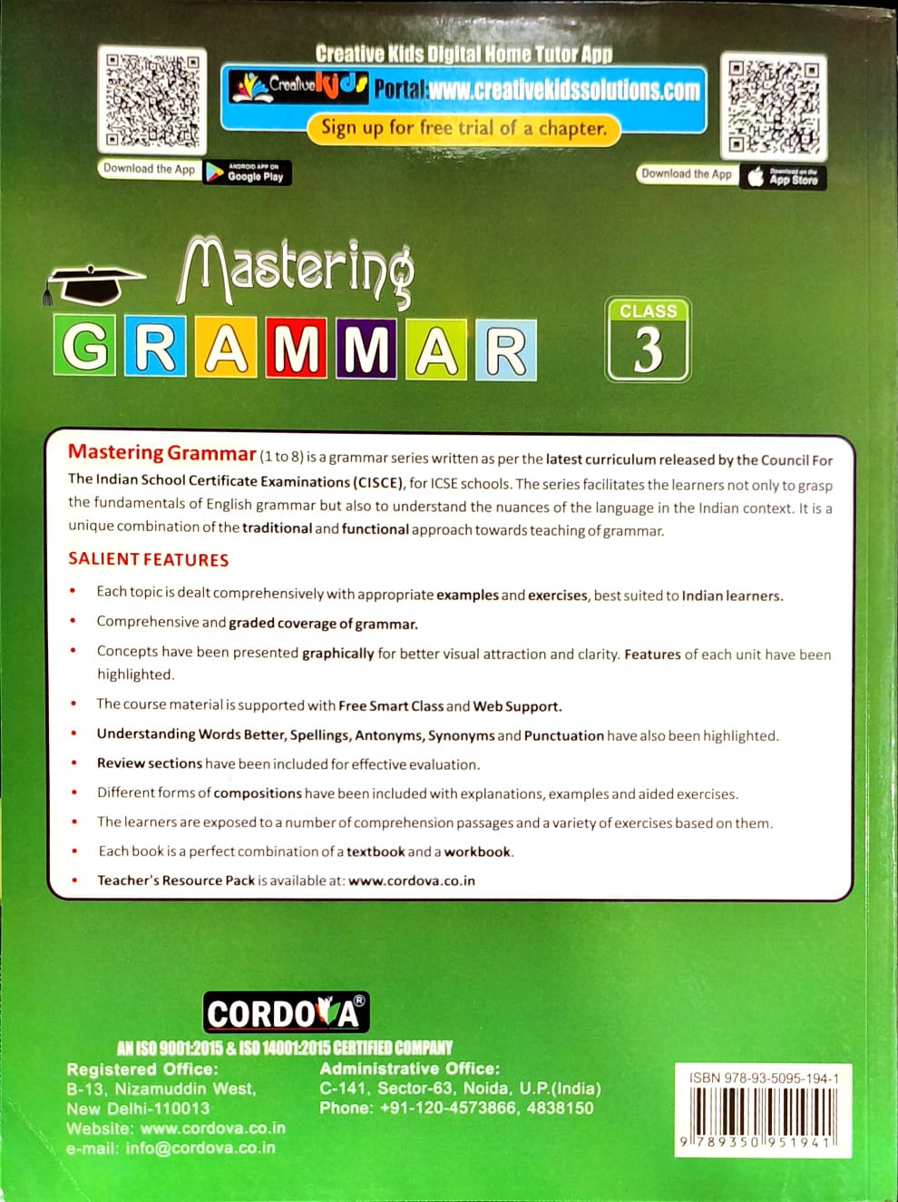 Cordova ICSE Mastering Grammar for Class 3 - Latest for 2026 Session. Paperback