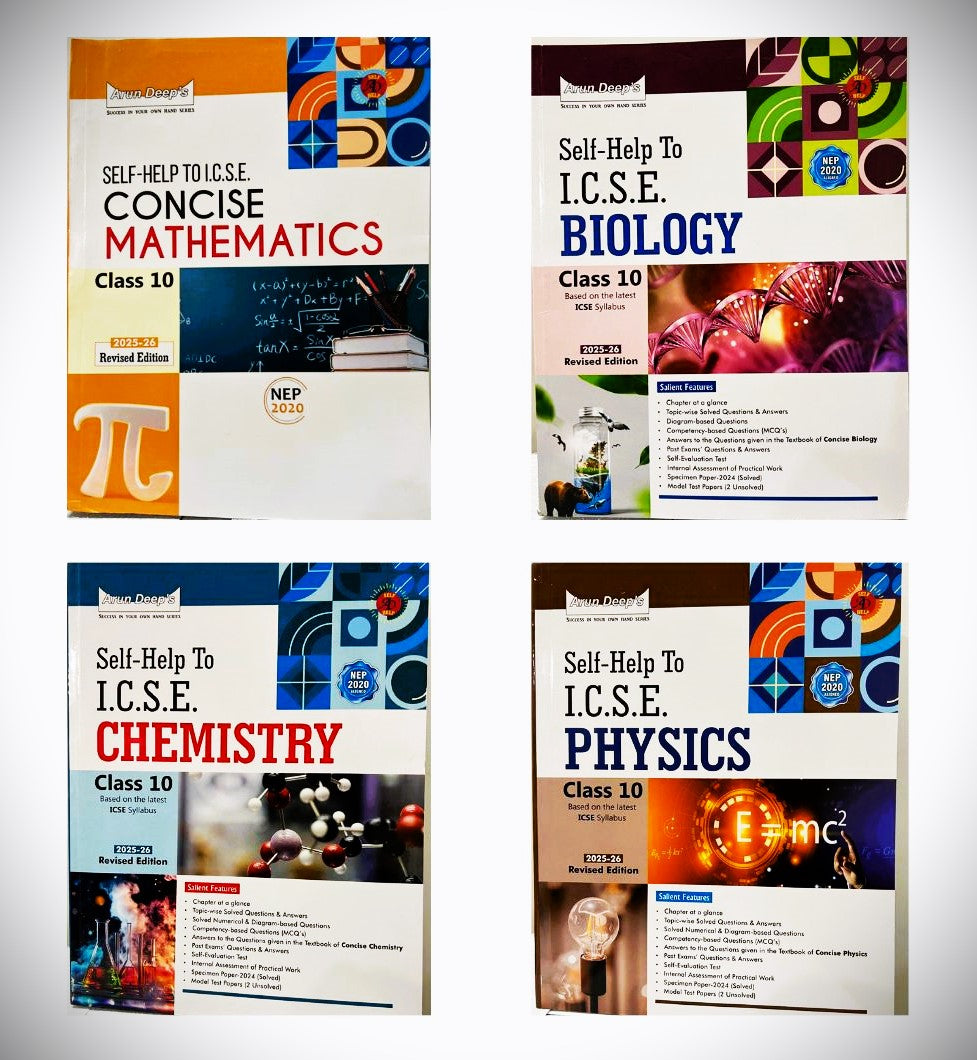 Arun Deep's Self-Help to ICSE Concise Biology, Concise Chemistry, Concise Mathematics & Concise Physics for Class 10 (Revised Edition) - Set of 4 Books - Latest for 2025-26 Examination - Paperback