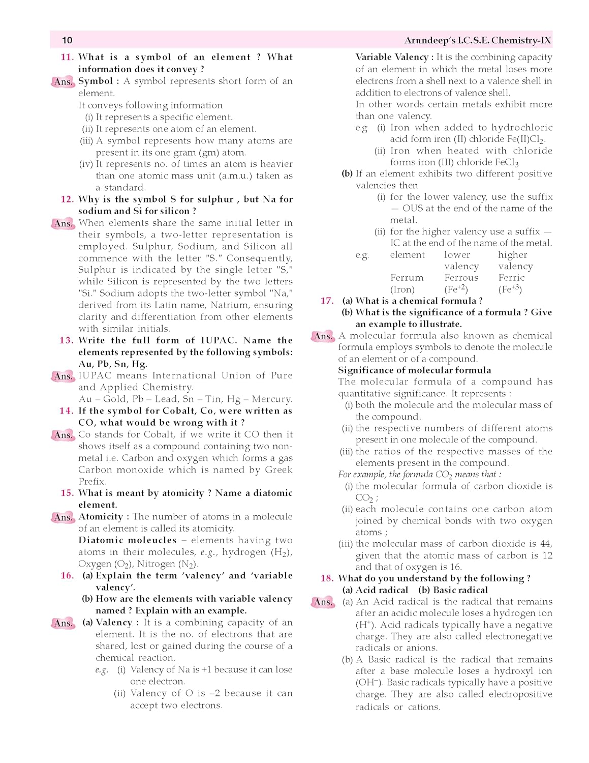 Arundeep's Self Help to ICSE Chemistry For Class 9 - Latest for 2025-26 Session