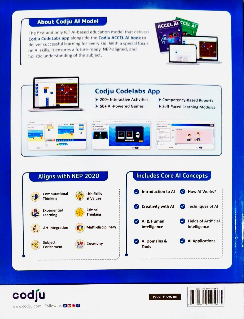 Codju - ACCEL AI Computer Science Textbook for Class 8 _ Based on Win 10 & MS Office 2019 (AI & Coding Through Creative Experimental Learning) - As per NEP 2020 & NCF 2023