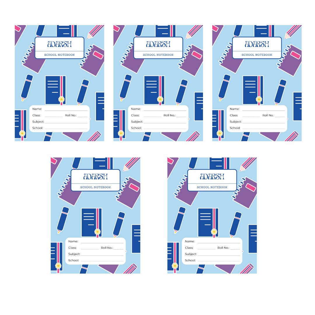 Adarsh's Single Line Notebook for School | 96 Pages | 25 x 19 cm | 65 GSM Paper | Eco-Friendly | Made in India - (Pack of 5)