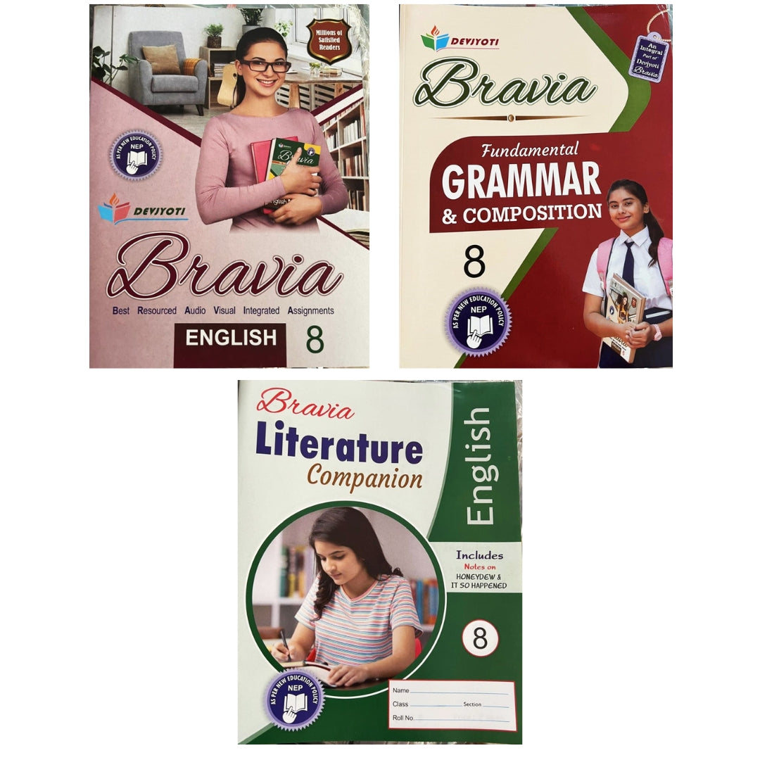 Devjyoti Bravia  English Assignments, Fundamental Grammar & Composition & Literature Companion (Set of 3 Books) for Class 8 - Latest For 2025 Session. Paperback