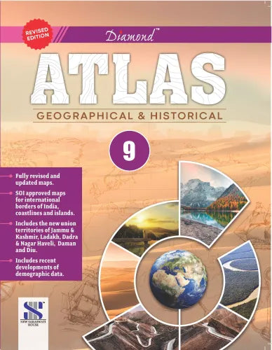 New Saraswati Diamond Atlas (Geographical & Historical) for Class 9 - Latest for 2025 Session. Paperback