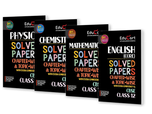 Educart CBSE Solved Papers Chapter-Wise & Topic-Wise Chemistry, English Core, Mathematics & Physics for Class 12 - Set of 4 Books - Latest for 2025-2026 Session.