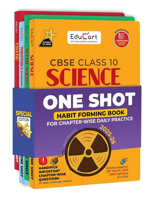Educart One Shot Question Bank English (Language and Literature), Mathematics (Standard), Science & Social Science for Class 10 - Set of 4 Books - Latest for 2025-2026 Session. Best Prices!!