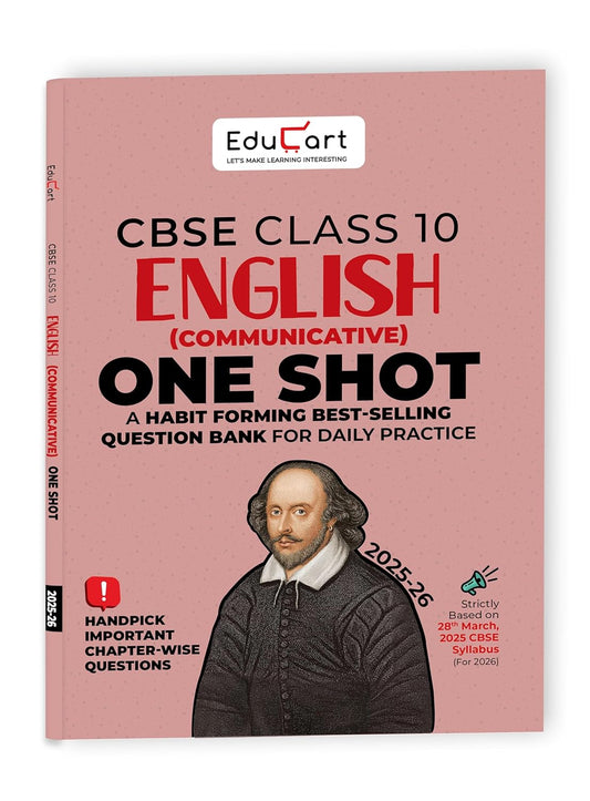 Educart One Shot Question Bank English Communicative for Class 10. Latest for 2025-2026 Session. Best Prices!!