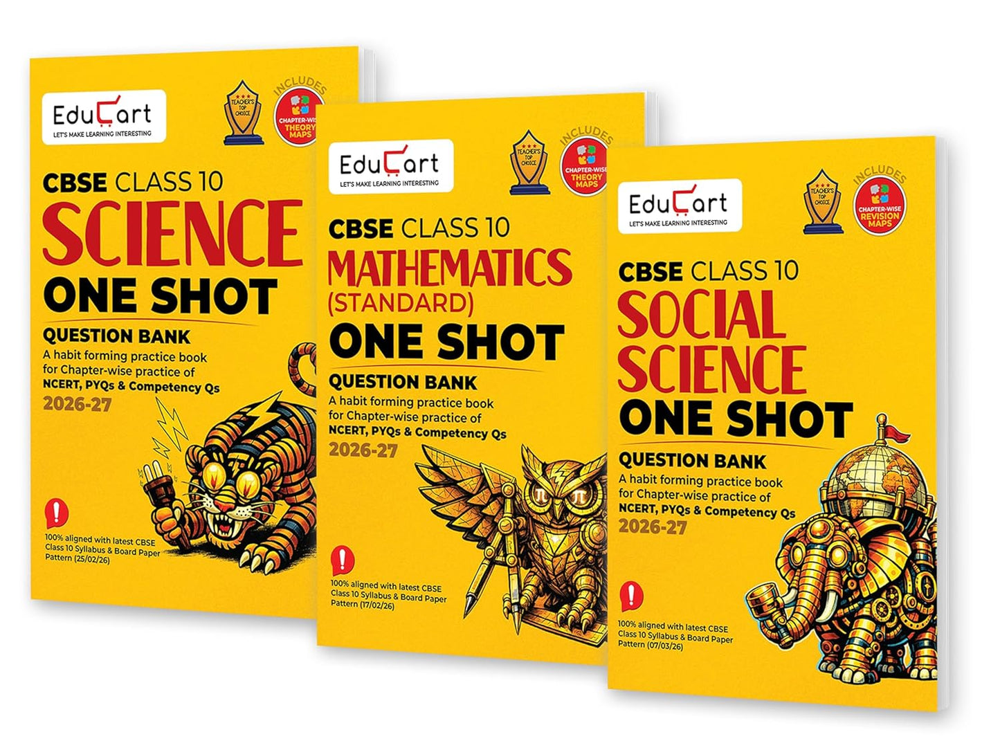 Educart One Shot Question Bank Mathematics (Standard), Science & Social Science for Class 10 - Set of 3 Books - Latest for 2026 Session. Best Prices!!