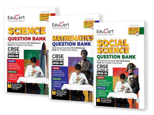 Educart CBSE Question Bank Mathematics, Science & Social for Class 10 - Set of 3 Books - Latest for 2025-2026 Session