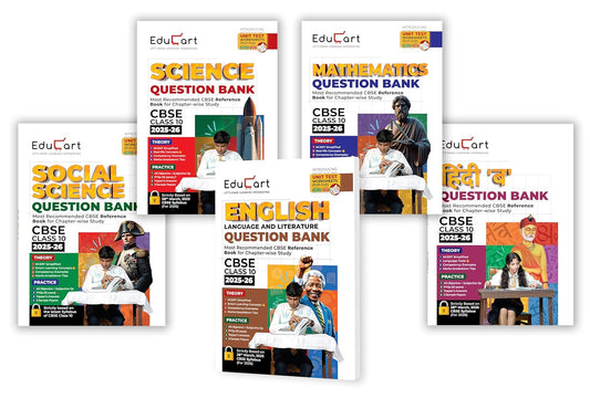 Educart CBSE Question Bank English, Mathematics, Science, Social & Hindi B for Class 10 - Set of 5 Books - Latest for 2025-2026 Session