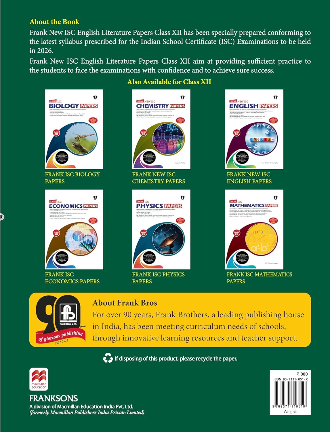 Frank New ISC English Literature Papers for Class 12 - Latest for 2026 Examination. Paperback