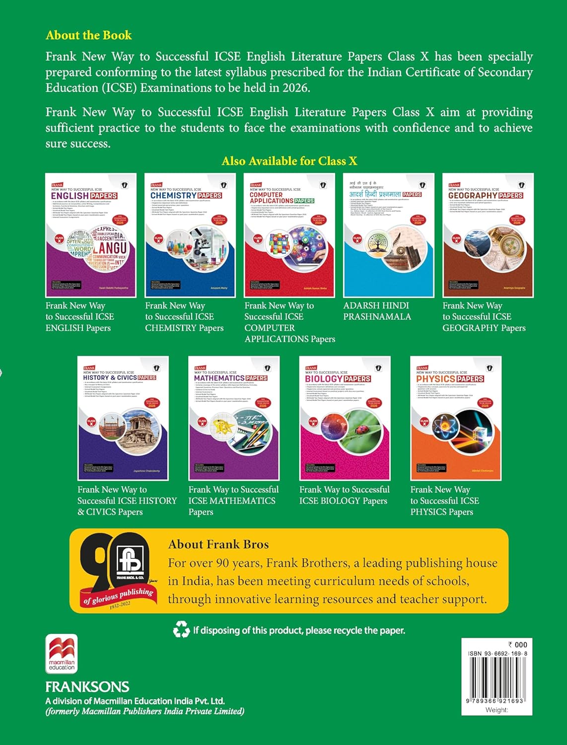 Frank New Way To Successful ICSE English Literature Papers for Class 10 - Latest for 2026 Examination. Paperback