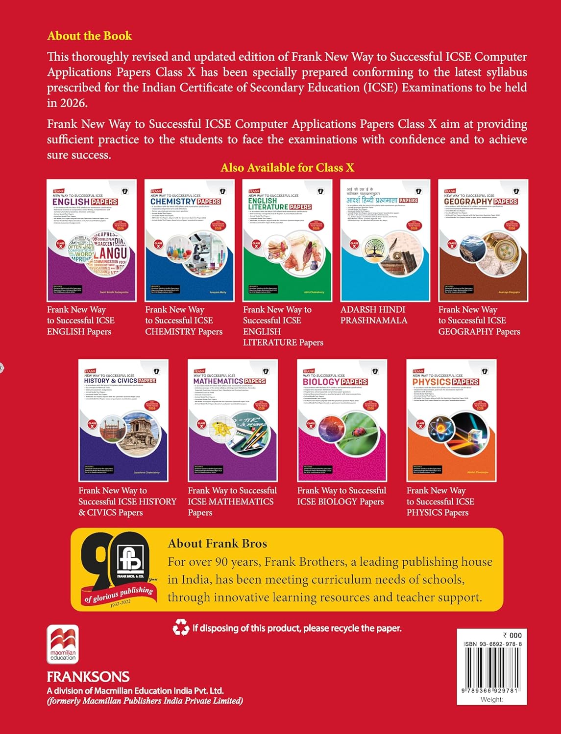 Frank New Way To Successful ICSE Computer Applications Papers for Class 10 - Latest for 2026 Examination. Paperback
