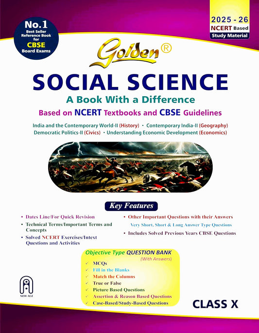 Golden Social Science Study Material Based on NCERT For Class 10 - Latest for 2025-26 Session. Paperback