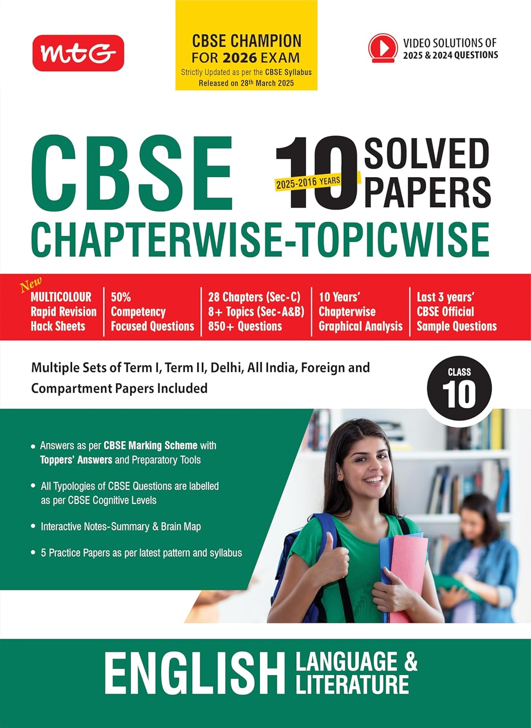 MTG CBSE 10 Years (2025-2016) Chapterwise Topicwise Solved Papers With Sample Paper Class 10 Science, Mathematics Standard, English & Social-Science (Set of 4 Books) - CBSE Champion For 2026 Exam
