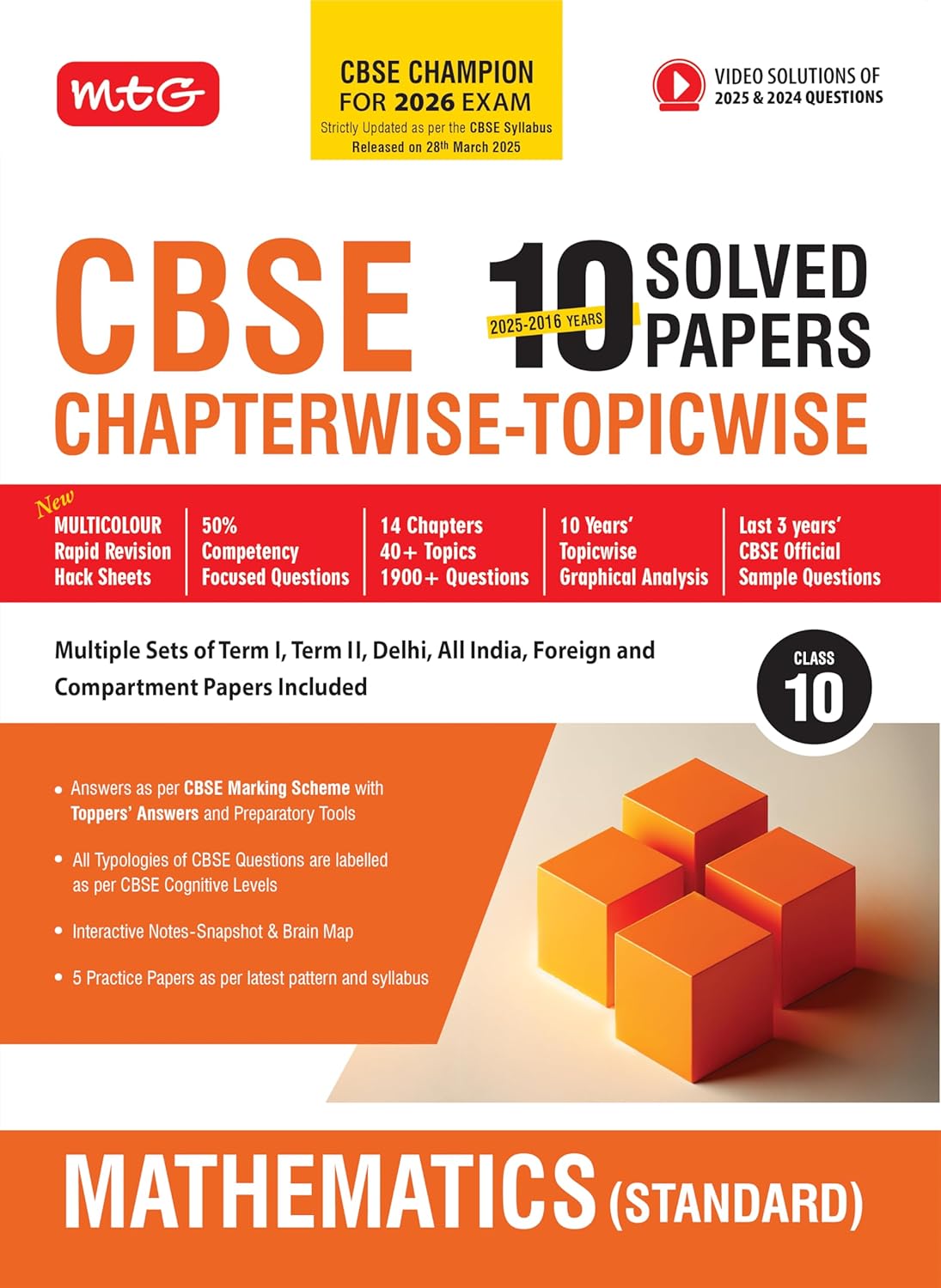 MTG CBSE 10 Years (2025-2016) Chapterwise Topicwise Solved Papers With Sample Paper Class 10 Science, Mathematics Standard, English & Social-Science (Set of 4 Books) - CBSE Champion For 2026 Exam