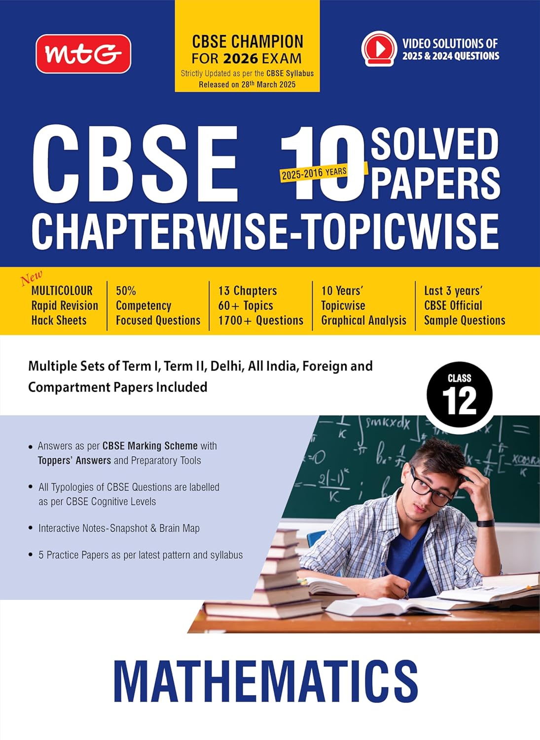 MTG CBSE 10 Years (2025-2016) Chapterwise Topicwise Solved Papers Class 12 Mathematics - CBSE Champion For 2026 Exam
