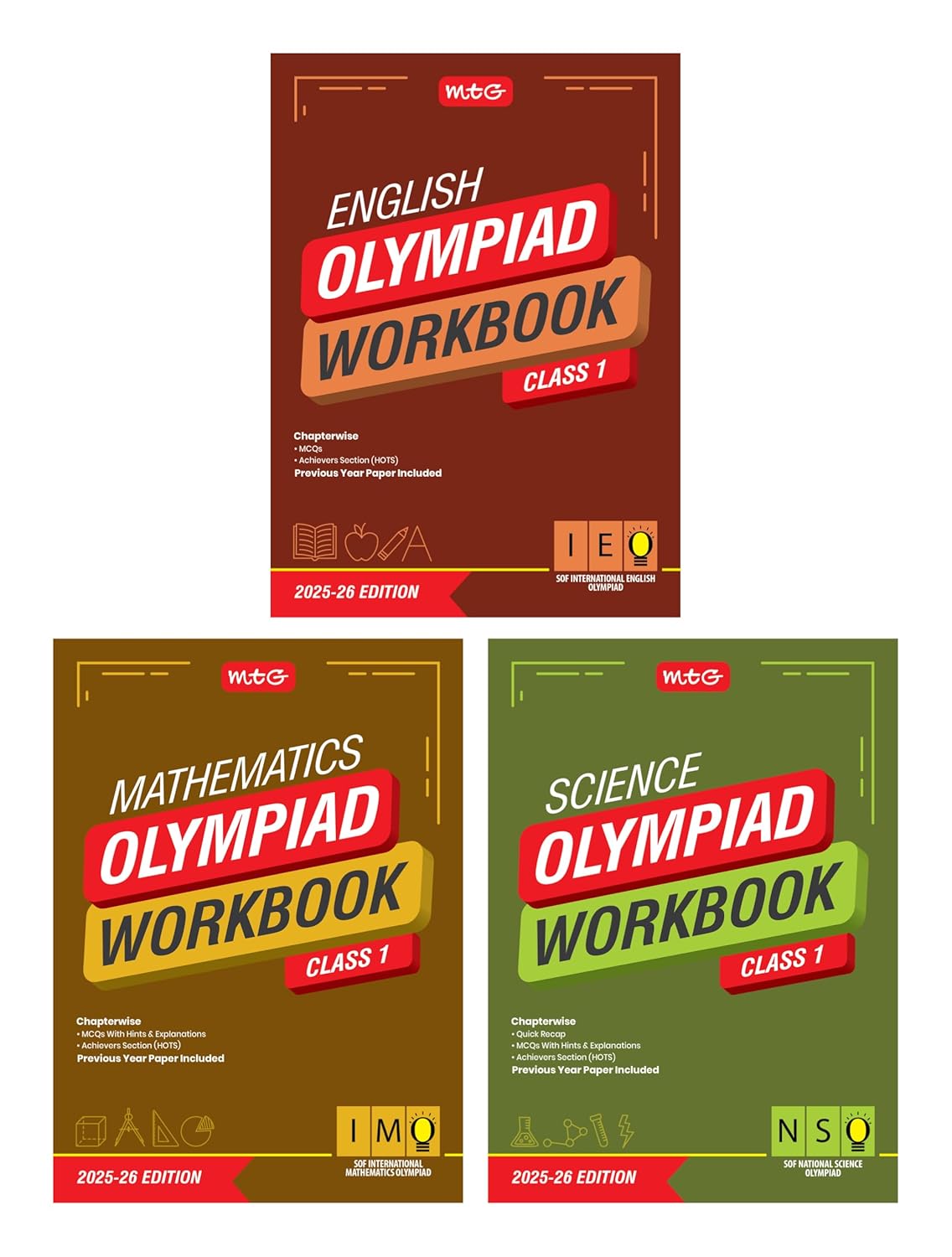 MTG Olympiad IEO-IMO-NSO (English, Mathematics & Science) Workbook For Class 1 - Latest for 2025-26 Session