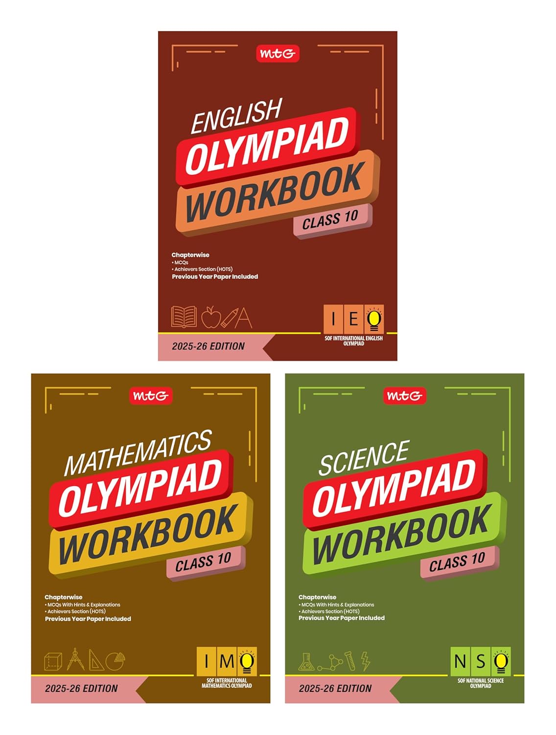 MTG Olympiad IEO-IMO-NSO (English, Mathematics & Science) Workbook For Class 10 - Latest for 2025-26 Session