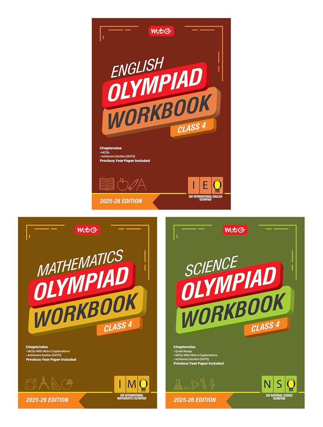 MTG Olympiad IEO-IMO-NSO (English, Mathematics & Science) Workbook For Class 4 - Latest for 2025-26 Session