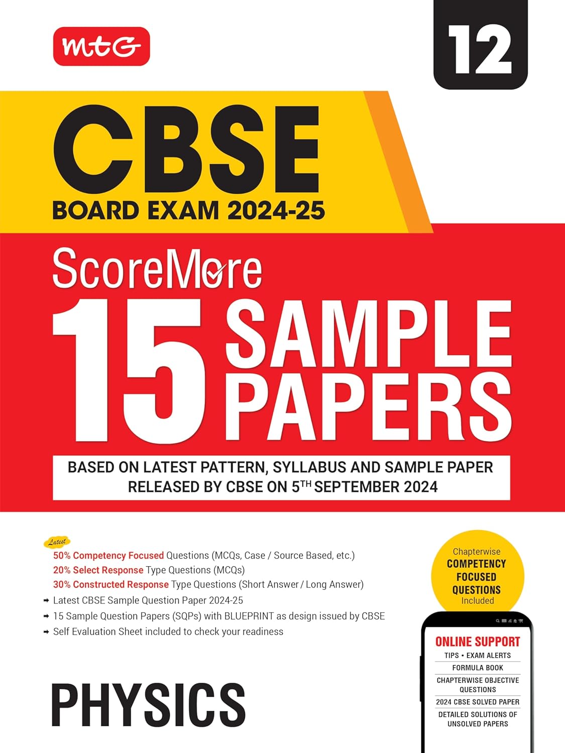 MTG CBSE ScoreMore 15 Sample Papers Physics Class 12 - Latest For 2024 -25 Board Exam - Paperback
