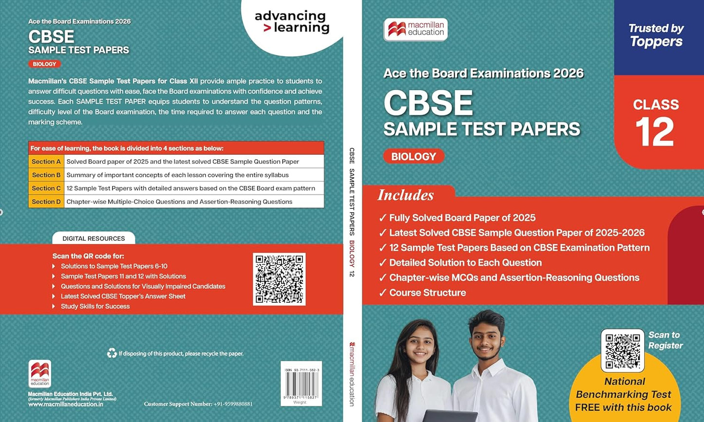Macmillan CBSE Sample Test Papers Biology for Class 12 - Latest for 2026 Examination. Paperback