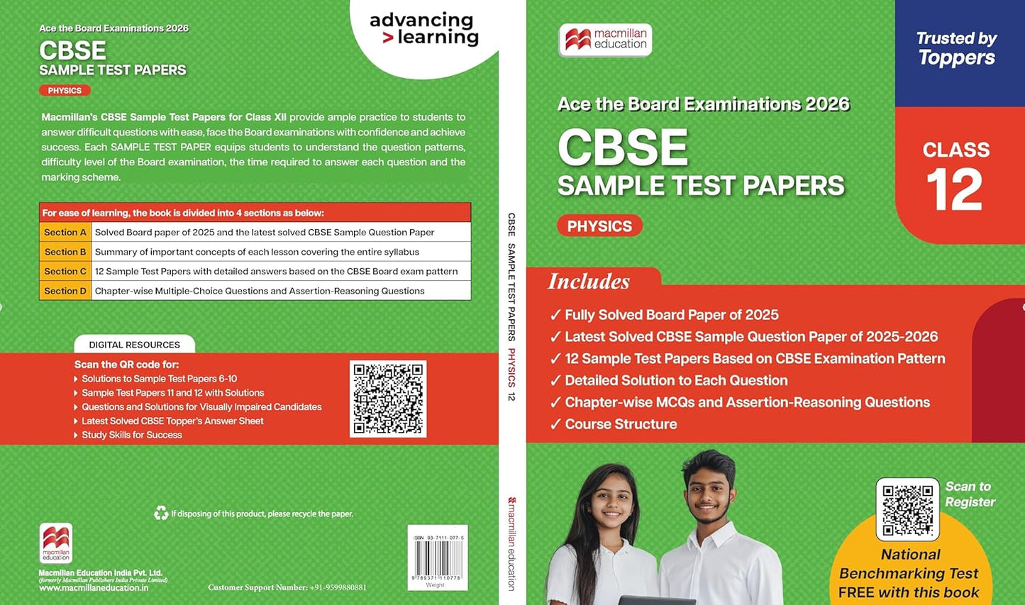 Macmillan CBSE Sample Test Papers Physics for Class 12 - Latest for 2026 Examination. Paperback