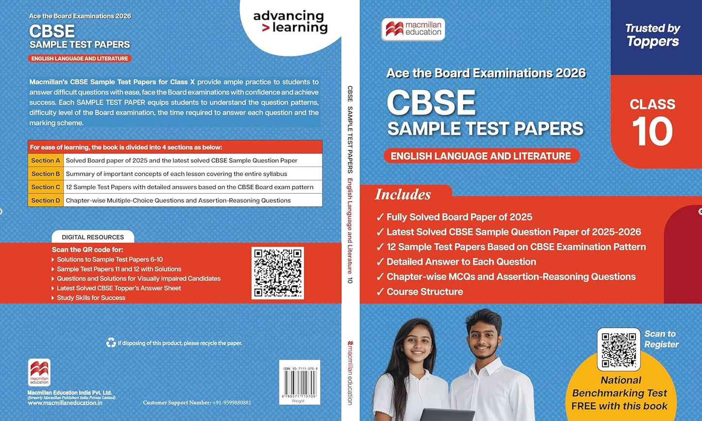Macmillan CBSE Sample Test Papers English Language and Literature for Class 10 - Latest for 2026 Examination. Paperback