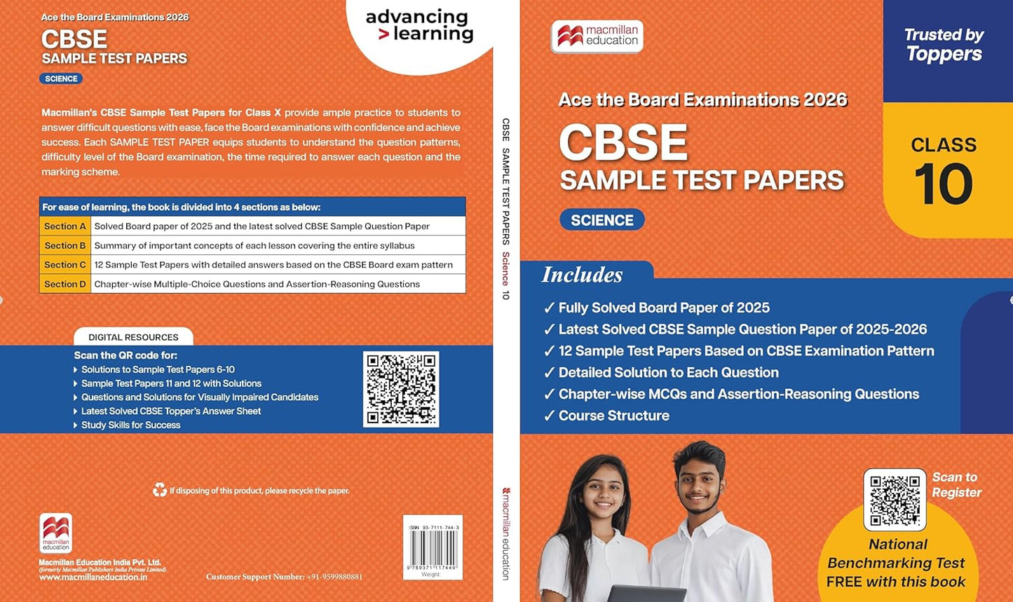 Macmillan CBSE Sample Test Papers Science for Class 10 - Latest for 2026 Examination. Paperback