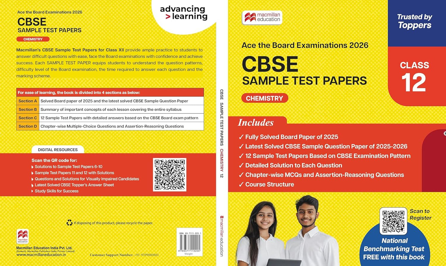 Macmillan CBSE Sample Test Papers Chemistry for Class 12 - Latest for 2026 Examination. Paperback