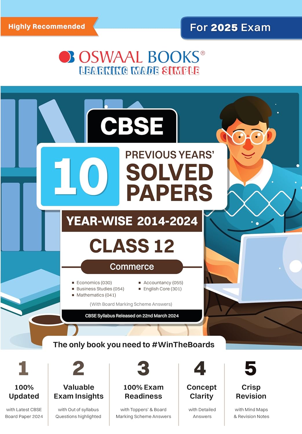 Oswaal CBSE 10 previous years' solved papers year-wise 2014-2024 Commerce for Class 12