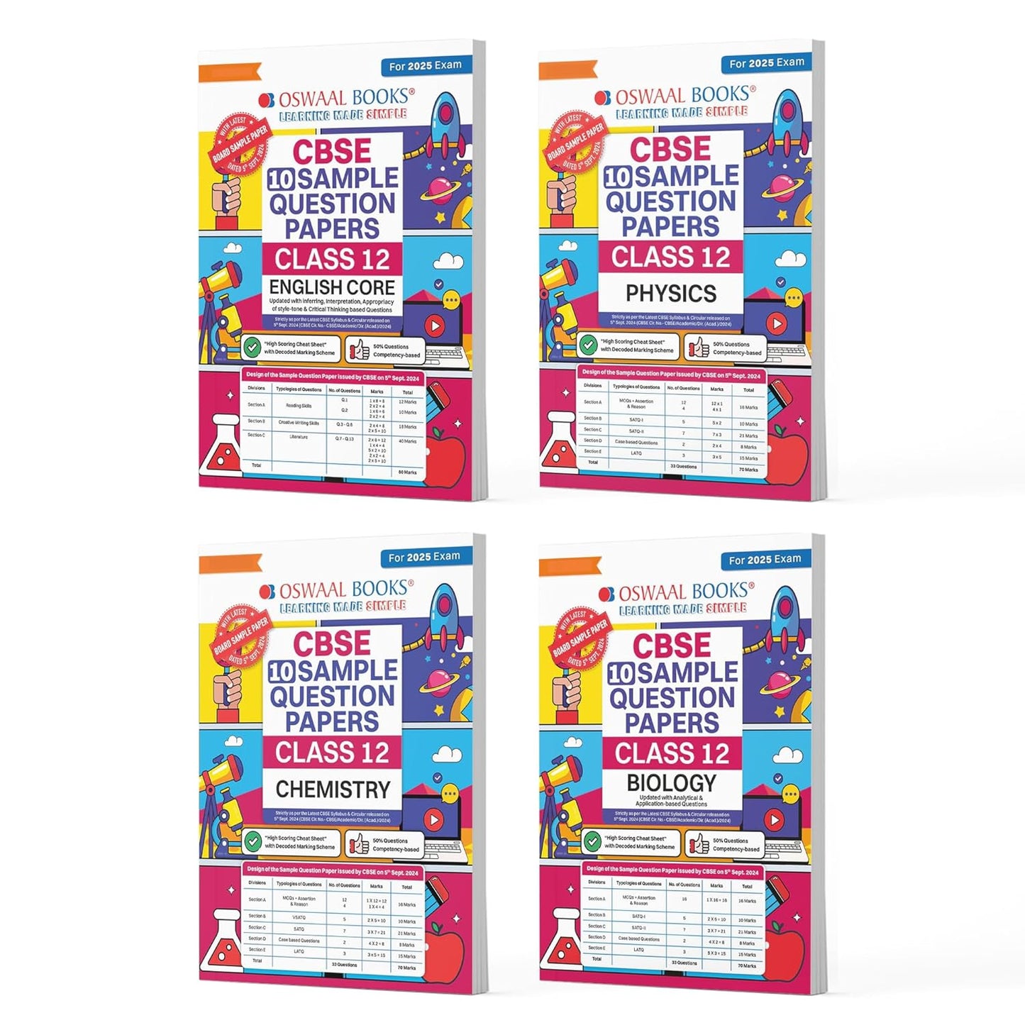 Oswaal CBSE Sample Question Papers English, Physics, Chemistry & Biology For Class 12 (Set of 4 Books) - Latest for 2025 Board Exams - Paperback - (EXCLUSIVE DISCOUNT!)