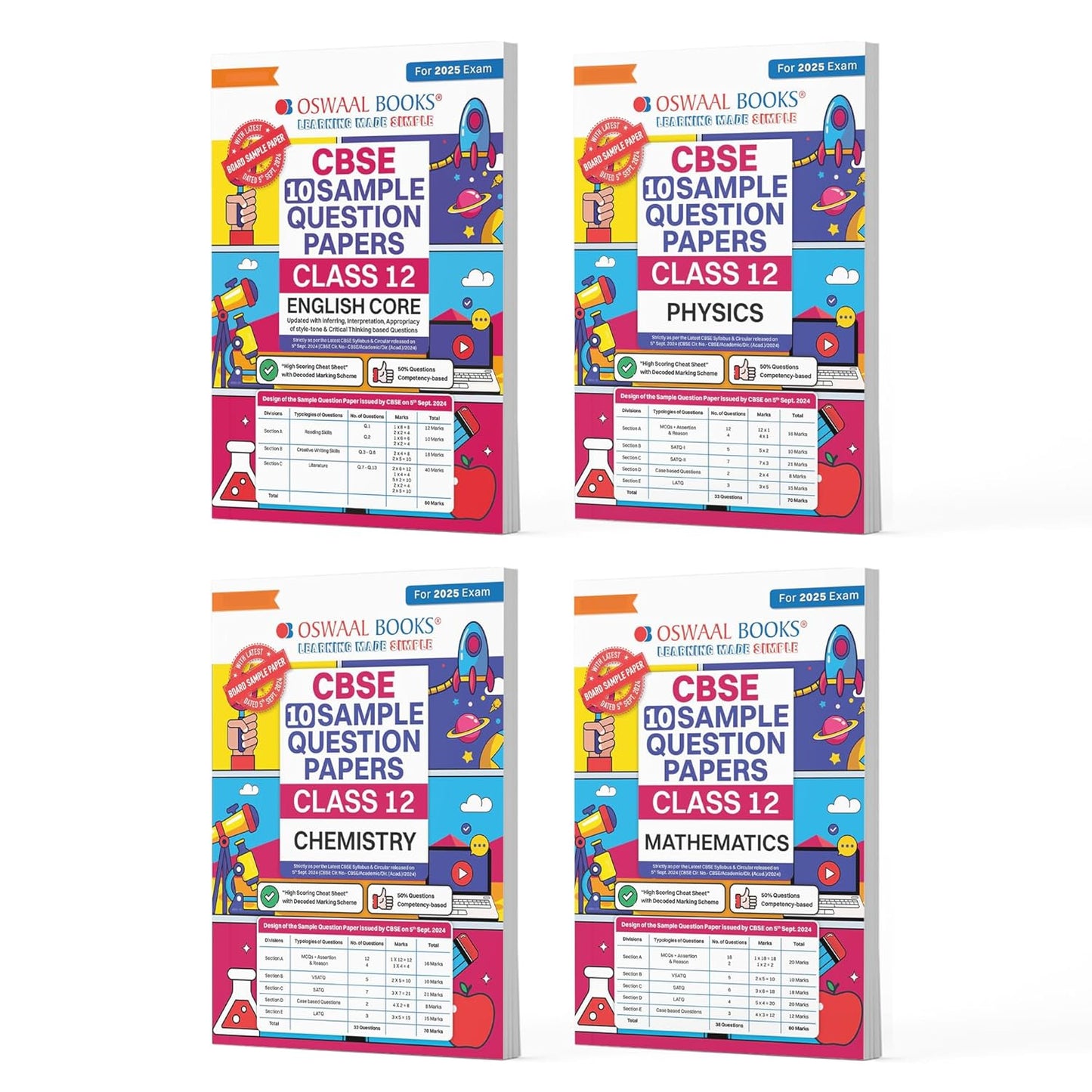 Oswaal CBSE Sample Question Papers English, Physics, Chemistry & Mathematics For Class 12 (Set of 4 Books) - Latest for 2025 Board Exam's - Paperback - (EXCLUSIVE DISCOUNT!)