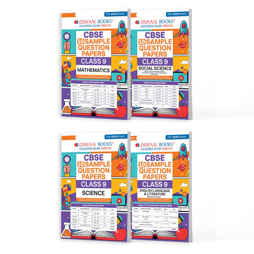 Oswaal CBSE Sample Question Papers English, Mathematics, Science & Social Science For Class 9 (Set of 4 Books) - Latest for 2025 Board Exam's