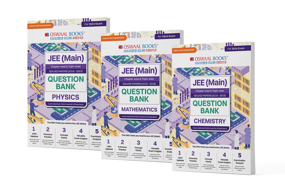 Oswaal JEE Main (2019-2023) Question Bank Chapterwise Topicwise Physics, Chemistry & Mathematics - (Set of 3 Books) - For 2024 Exam