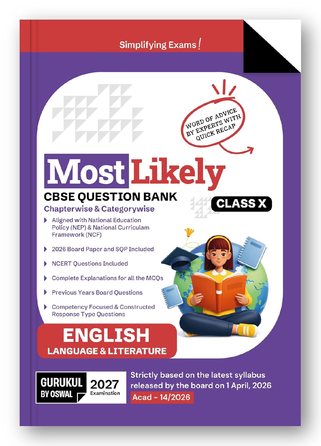 Oswal Gurukul English (Language & Literature) Most Likely CBSE Question Bank Class 10 for 2027. Paperback