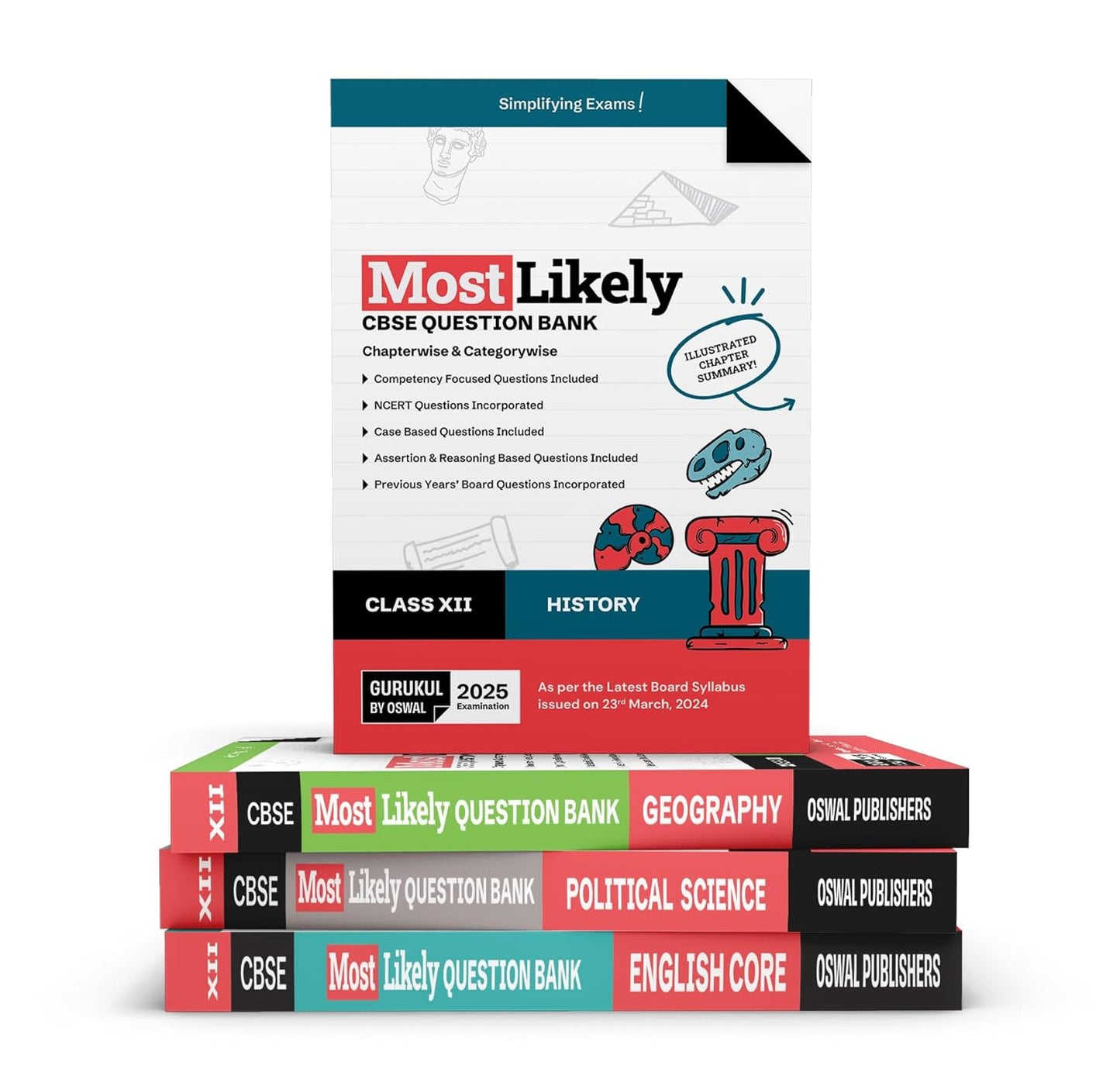 Oswal Gurukul CBSE Most Likely Question Bank History, Geography, Political Science & English Core Class 12 - Set of 4 Books - For Examination of 2025