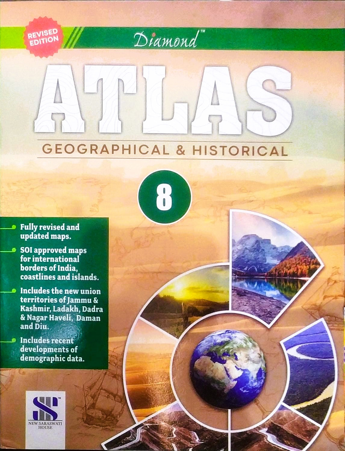 New Saraswati Diamond Atlas (Geographical & Historical) for Class 8 - Latest for 2025 Session. Paperback