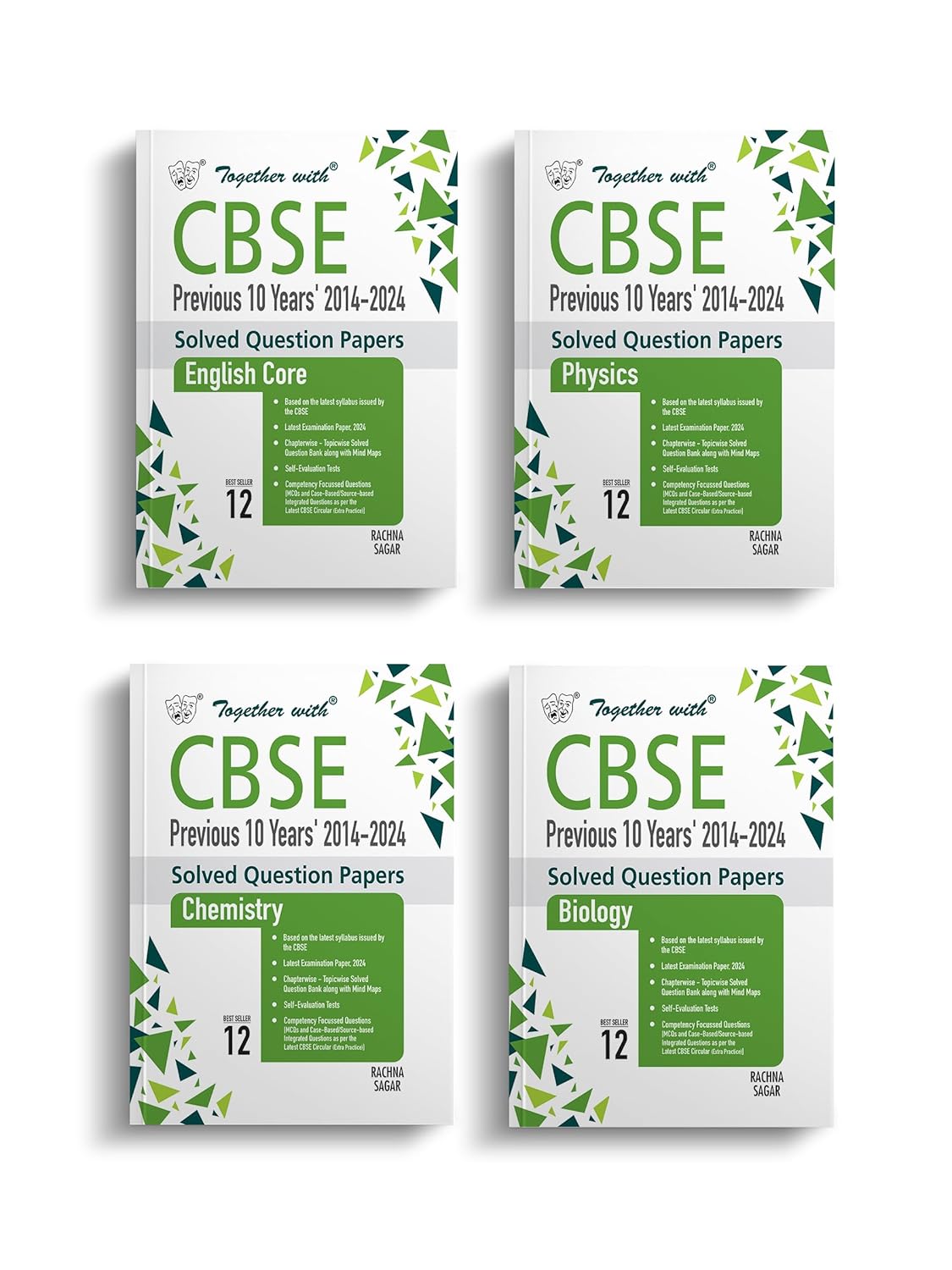 Together With Chemistry, Physics, Biology & English CBSE Previous 10 Year's Solved Question Paper Class 12 Exam 2025 (Paperback)