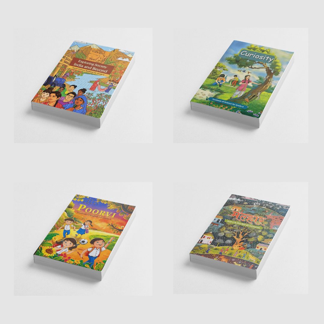 NCERT Curiosity (Science) & Exploring Society: India and Beyond (Social), Poorvi (English) & Malhar (Hindi) For Grade 6 (Set of 4 Books) - Latest Edition