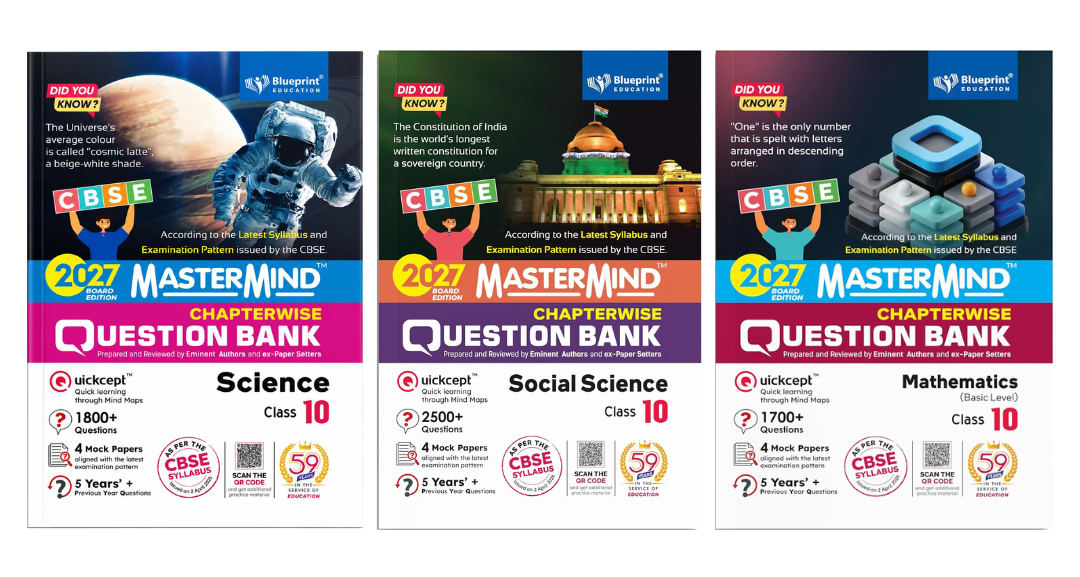 Blueprint - Mastermind Social Science, Mathematics (Basic) & Science CBSE Question Bank for Class 10 - Set of 3 Books - Latest for 2027 Examination