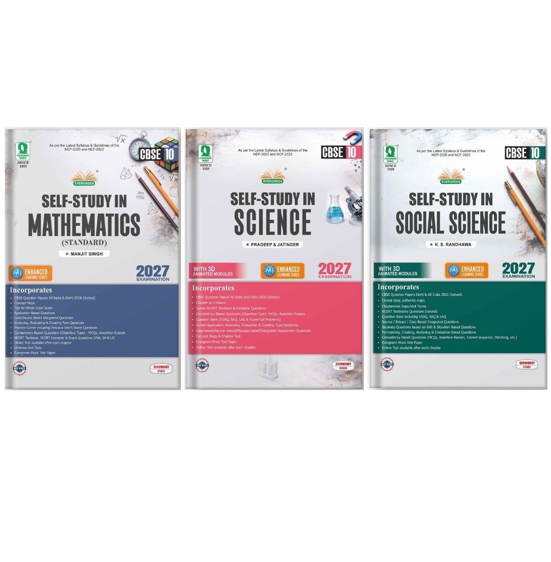 Evergreen CBSE Self Study Science, Social Science & Mathematics (Standard) for Class 10 - Set of 3 Books - Latest for 2027 Examination