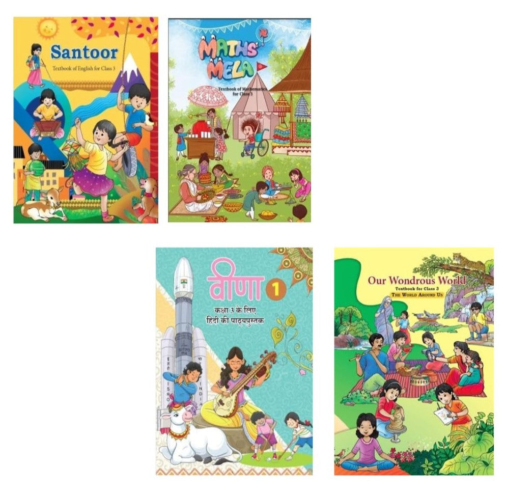 NCERT Math's Mela, Veena, Santoor & Our Wondrous World Textbook For Class 3 (Set of 4 Books) - Latest Edition