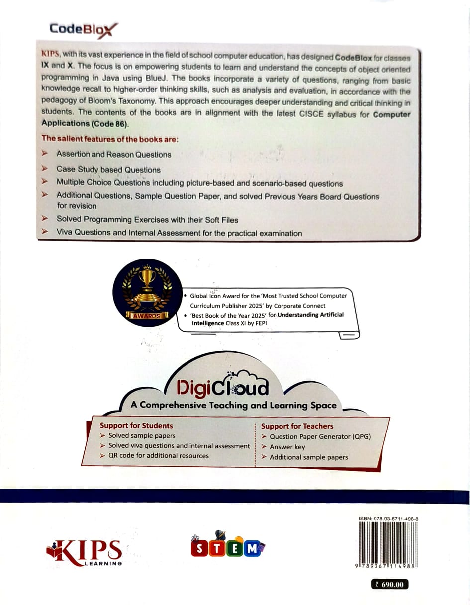 KIPS ICSE CodeBlox Computer Application with BlueJ (Subject Code 86) for Class 9 _ Latest for 2026 Session _ As per the latest syllabus prescribed by CISCE