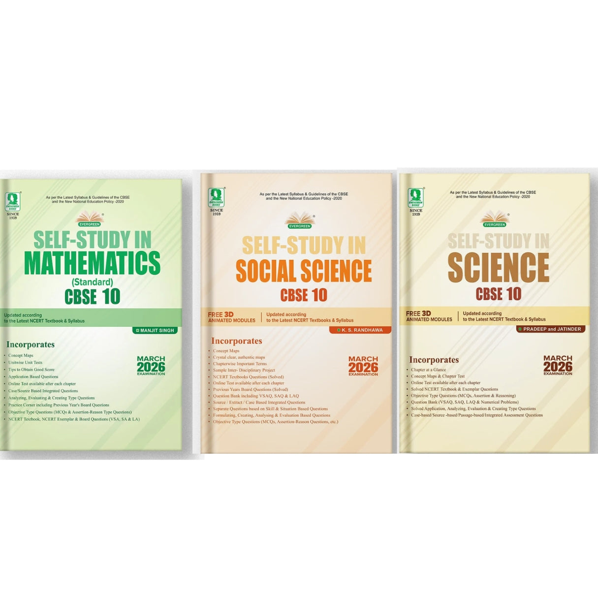 Evergreen CBSE Self Study Science, Social Science & Mathematics (Standard) for Class 10 - Set of 3 Books - Latest for 2025 Examination