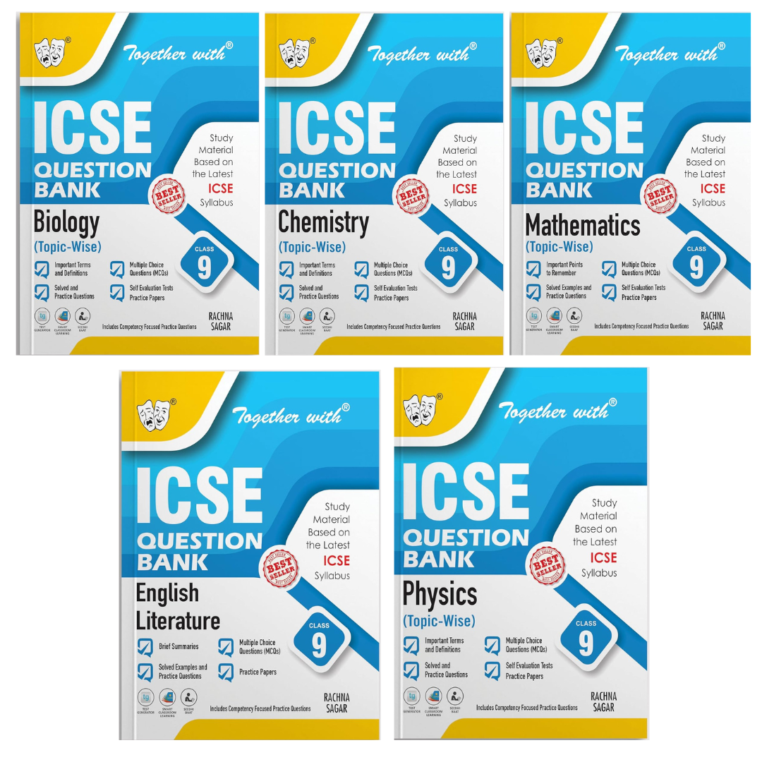 Together With ICSE Question Bank (Study Material) Physics, Chemistry, Mathematics, English Literature & Biology Class 9 - Set of 5 Books - Latest for 2025-26 Session. Paperback