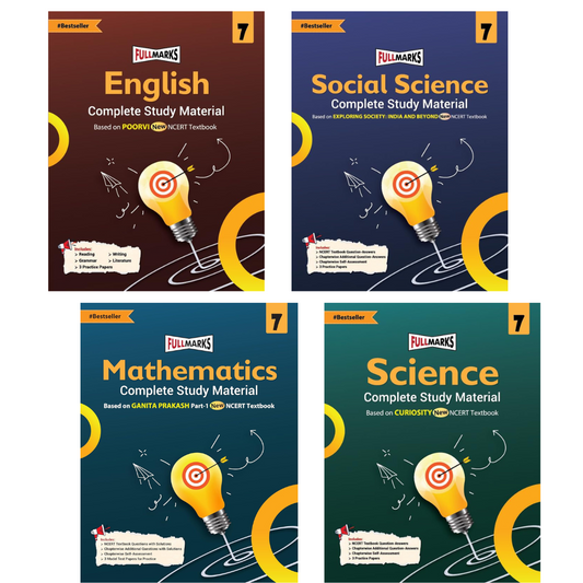 Full Marks Complete Study Material For Class 7 English (Poorvi), Math's (Ganita Prakash), Science (Curiosity), Social (Exploring Society: Indian & Beyond) Set of 4 Books Based on New NCERT Textbook and CBSE Syllabus - Latest for 2025-26 Session