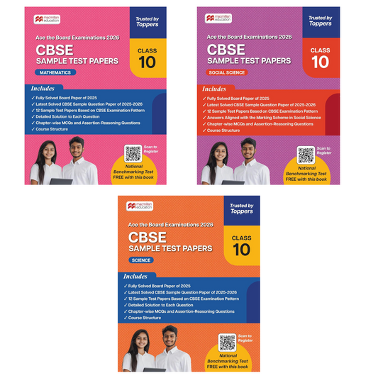 Macmillan CBSE Sample Test Papers Mathematics, Science and Social Science for Class 10 - Set of 3 Books - Latest for 2026 Examination. Paperback