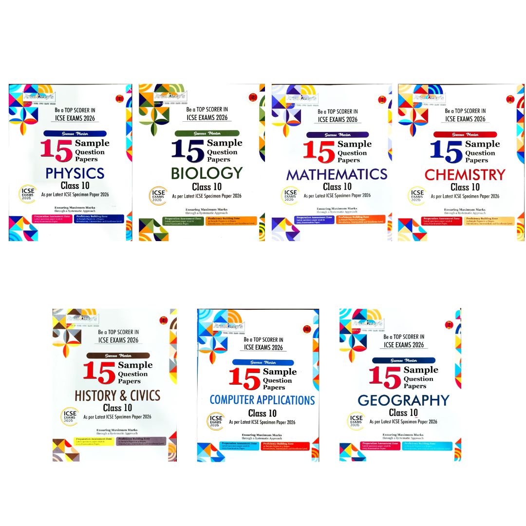 Arun Deep’s Success Mentor ICSE 15 Sample Question Papers of Physics, Chemistry, Biology, History & Civics, Geography, Mathematics, Computer Applications for Class 10 - Set of 7 Books - For 2026 Examination. Paperback